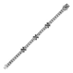 Wide Woven Rope Bracelet with Black Sapphire X Accents in Sterling Silver