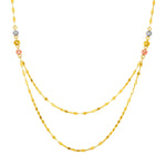 14k Tri Color Gold Two Strand Textured Necklace with Beads