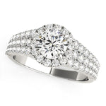 14K White Gold Graduated Pave Set Shank Round Halo Diamond Engagement Ring (1 5/8 ct. tw.)