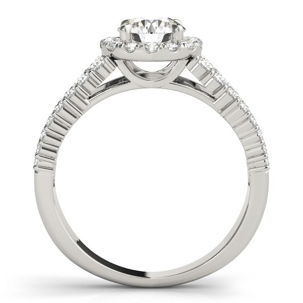 14K White Gold Graduated Pave Set Shank Round Halo Diamond Engagement Ring (1 5/8 ct. tw.)