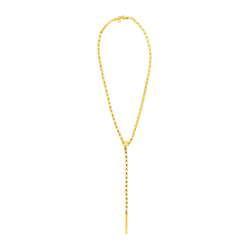 14k Yellow Gold 18 inch Lariat Necklace with Polished Bar and Circles