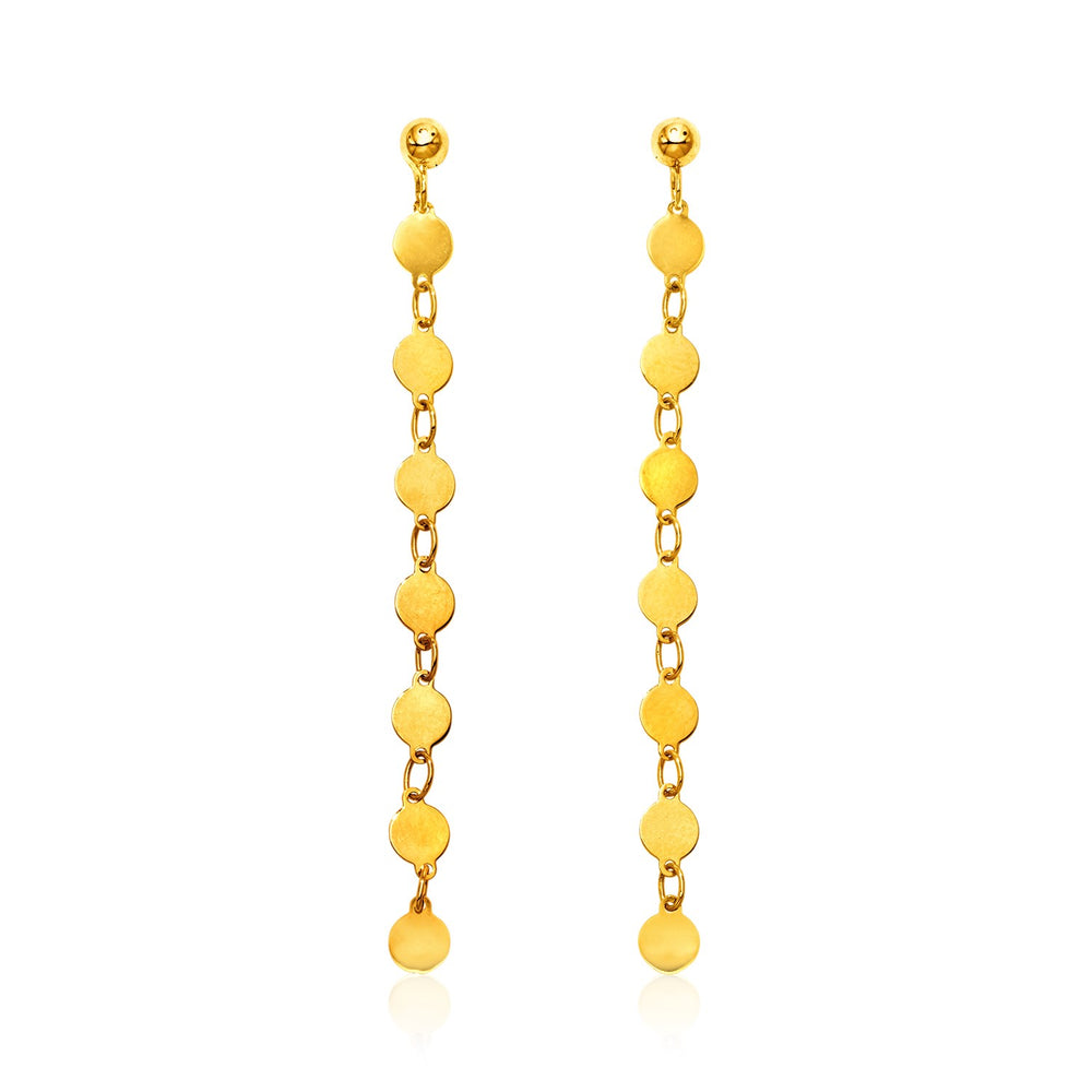 14k Yellow Gold Long Post Earrings with Polished Circles