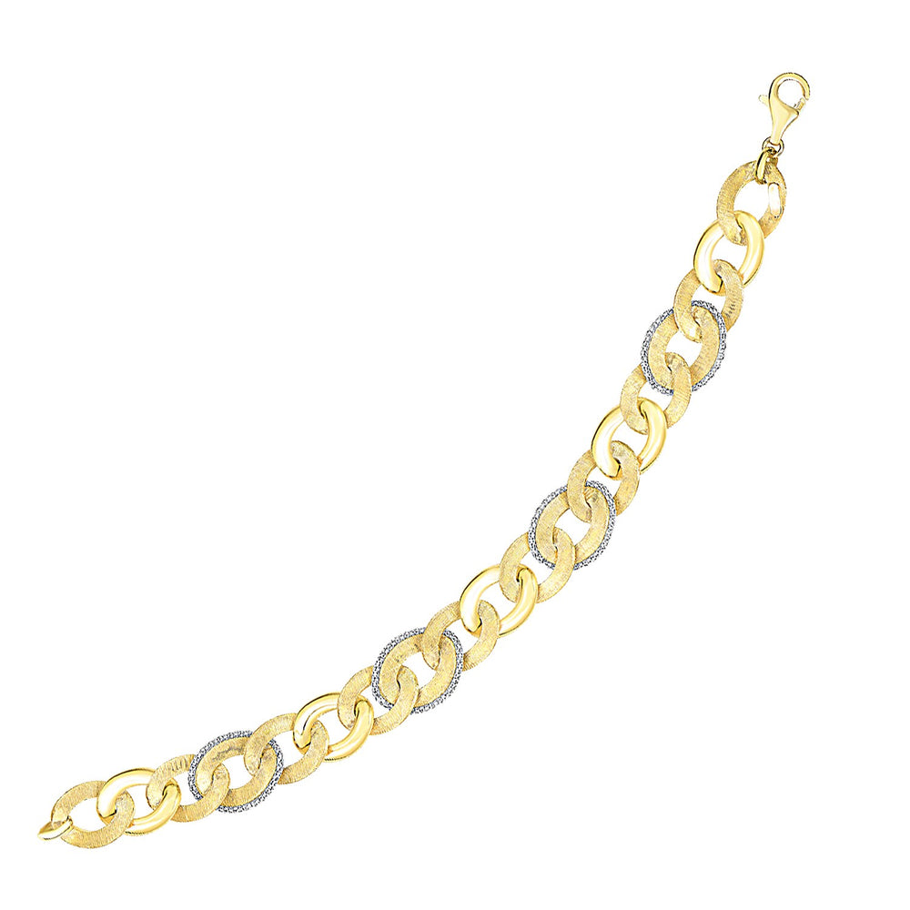 14k Two-Tone Gold Oval Link with Popcorn Motif Bracelet