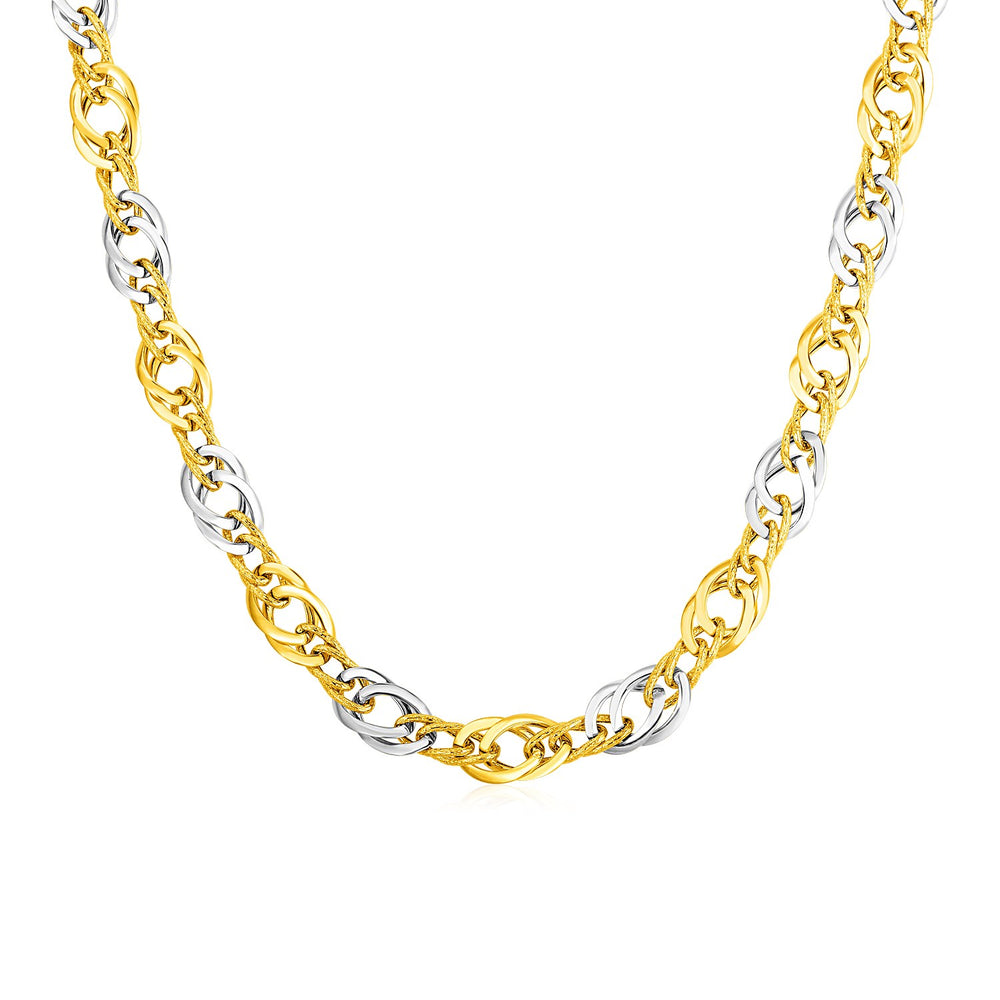 14k Two Tone Gold Double Oval Link Necklace