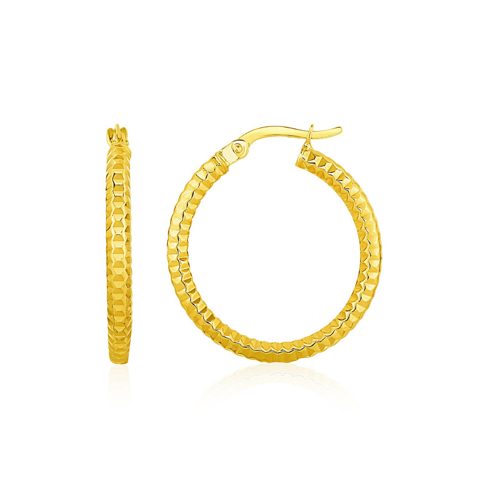Textured Round Hoop Earrings in 10k Yellow Gold – MayaMila Jewelry