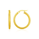 Textured Round Hoop Earrings in 10k Yellow Gold