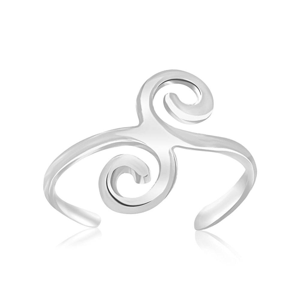 Sterling Silver Rhodium Finished Toe Ring with Fancy Scrollwork Style