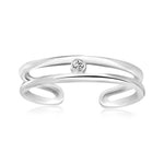 Sterling Silver Rhodium Plated Dual Open Style Cubic Zirconia Accented Toe Ring