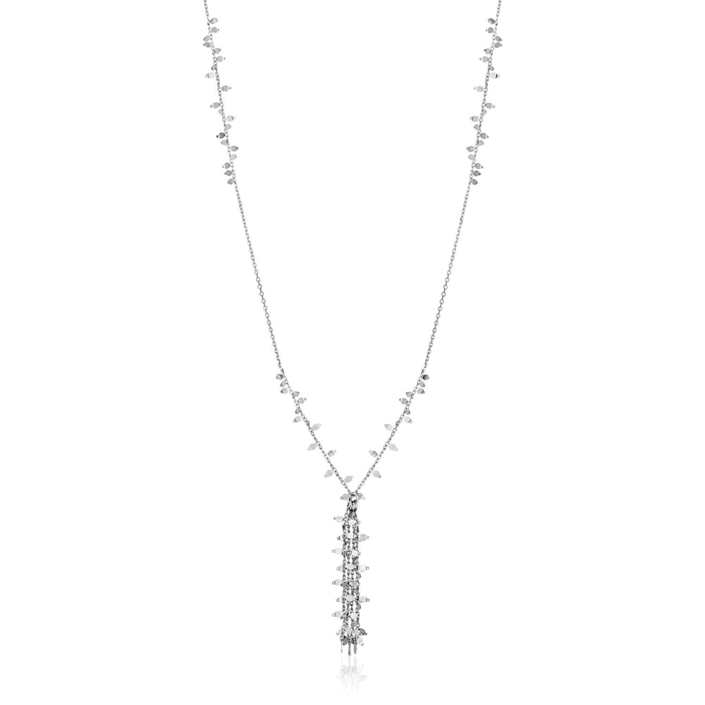 Sterling Silver 24 inch Leaf Motif Tasseled Lariat Necklace