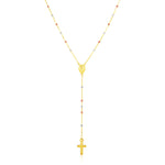 14k Tri Color Gold Lariat Rosary Necklace