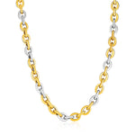 14k TwoTone Yellow and White Gold Rounded Chain Link Necklace