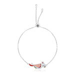 Sterling Silver 9 1/4 inch Adjustable Bracelet with Enameled Pink and White Bird