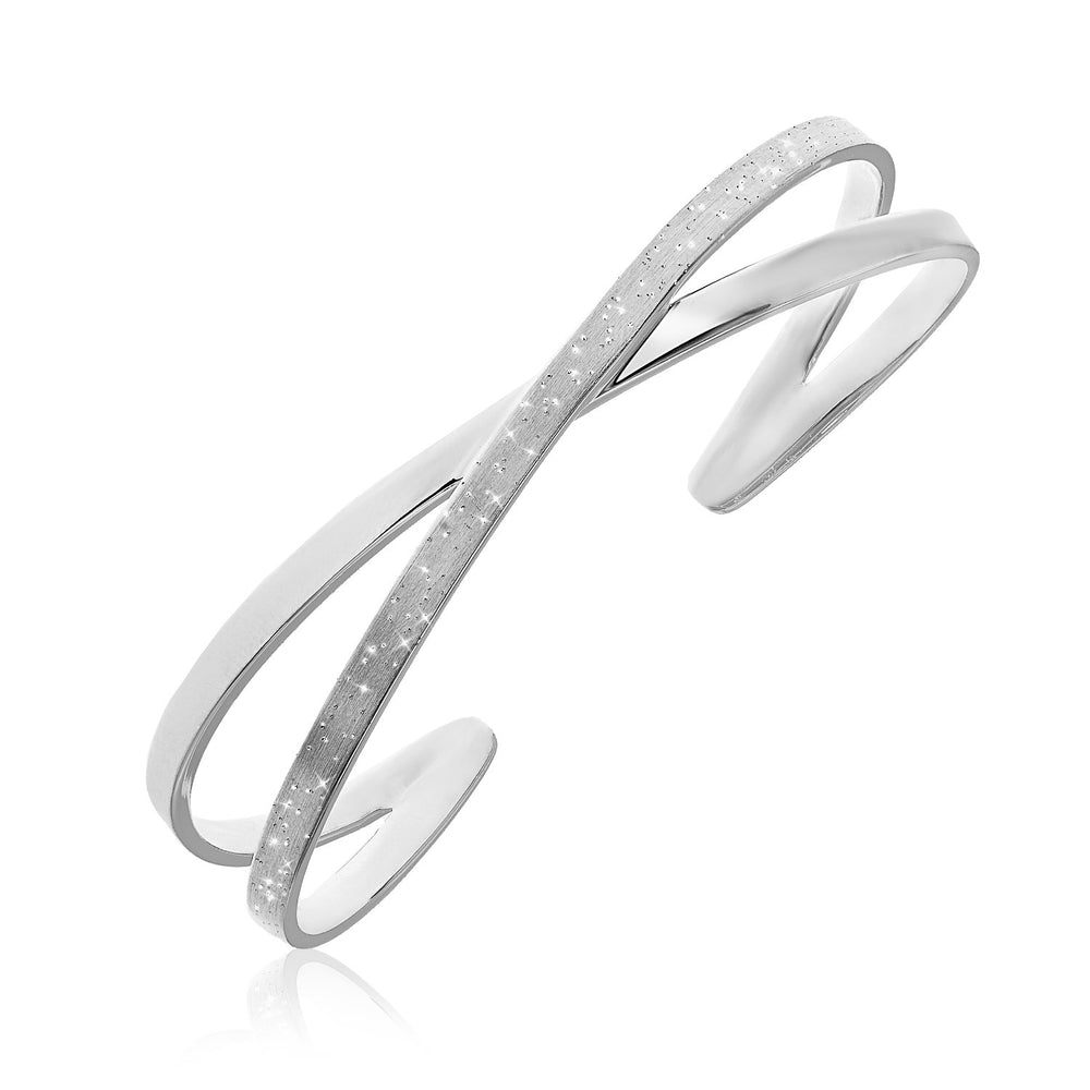 Sterling Silver Fancy X Style Open Cuff with Stardust Finish