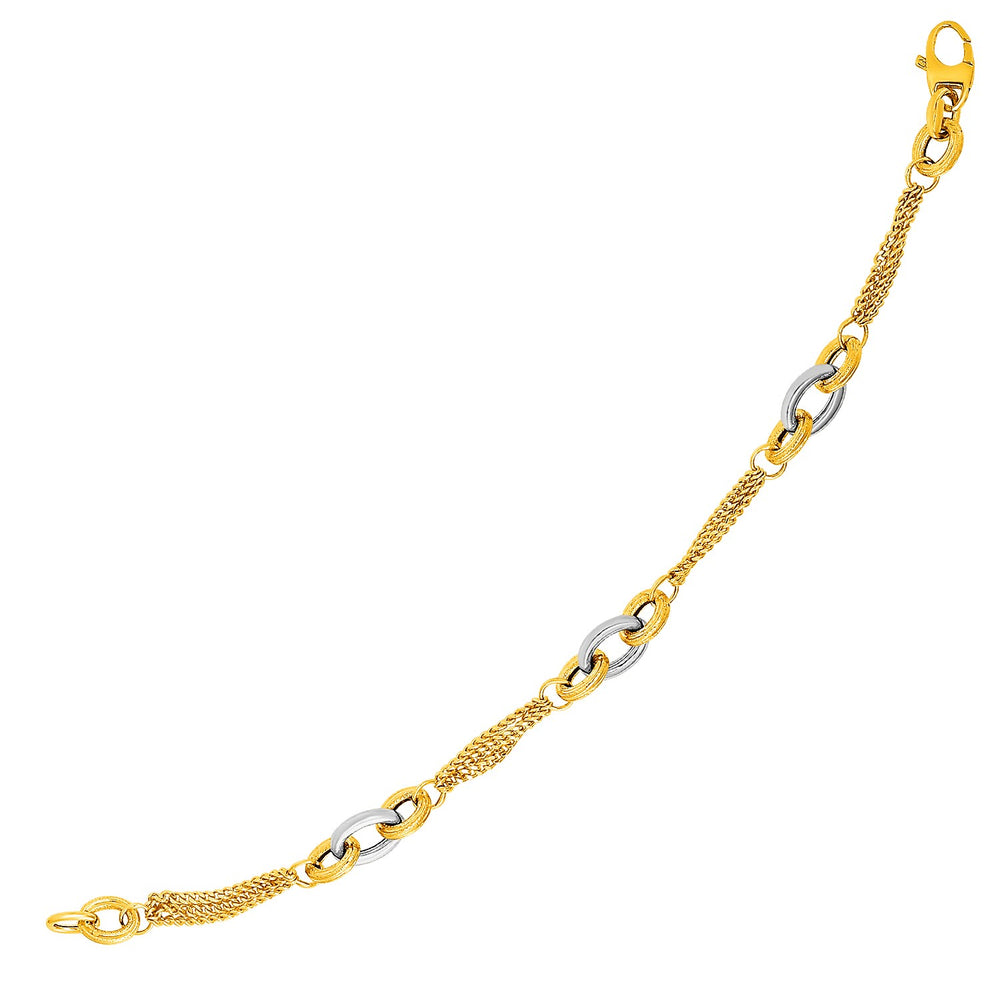 14k Two-Tone Yellow and White Gold Gourmette Bracelet with Links
