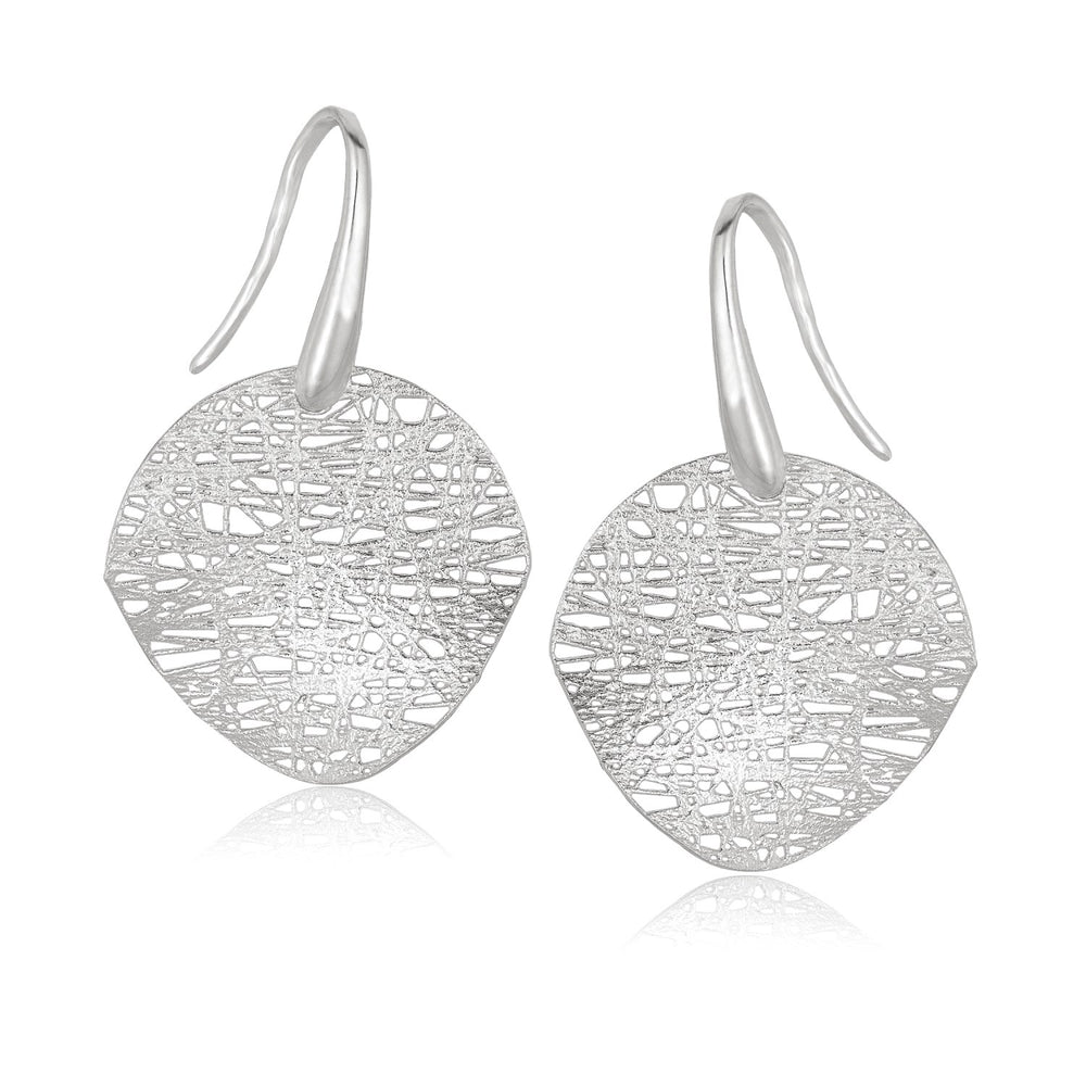 14k White Gold Fancy Textured Weave Earrings