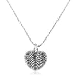 Sterling Silver 18 inch Necklace with Bead Textured Heart Pendant