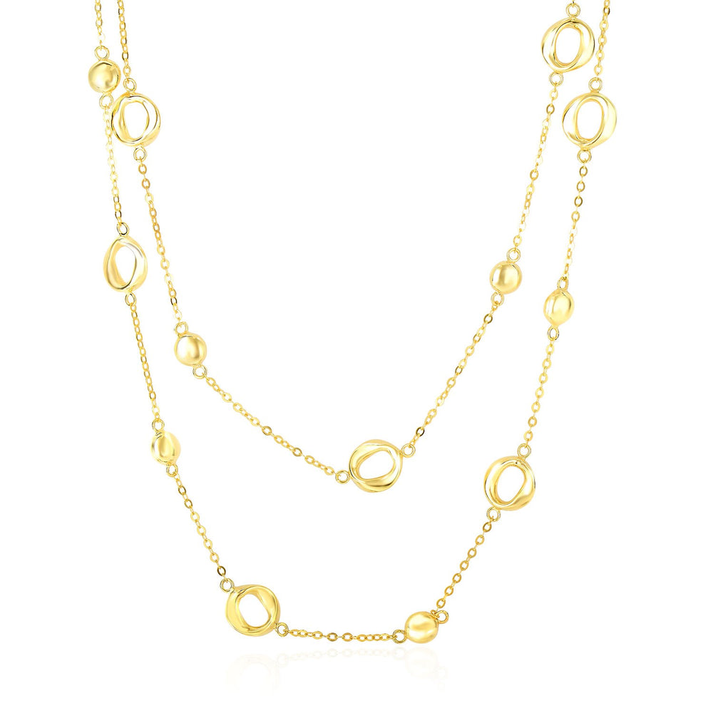 14k Yellow Gold Disc and Open Circle Stationed 2-Strand Chain Necklace