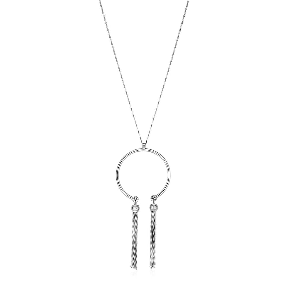 Necklace with Circular Tasseled Pendant in Sterling Silver