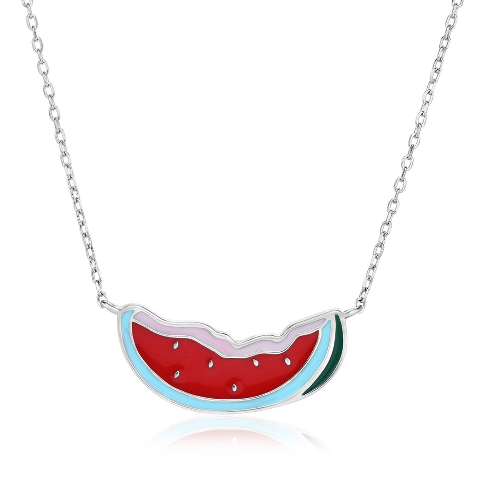 Sterling Silver 18 inch Necklace with Enameled Watermelon Slice