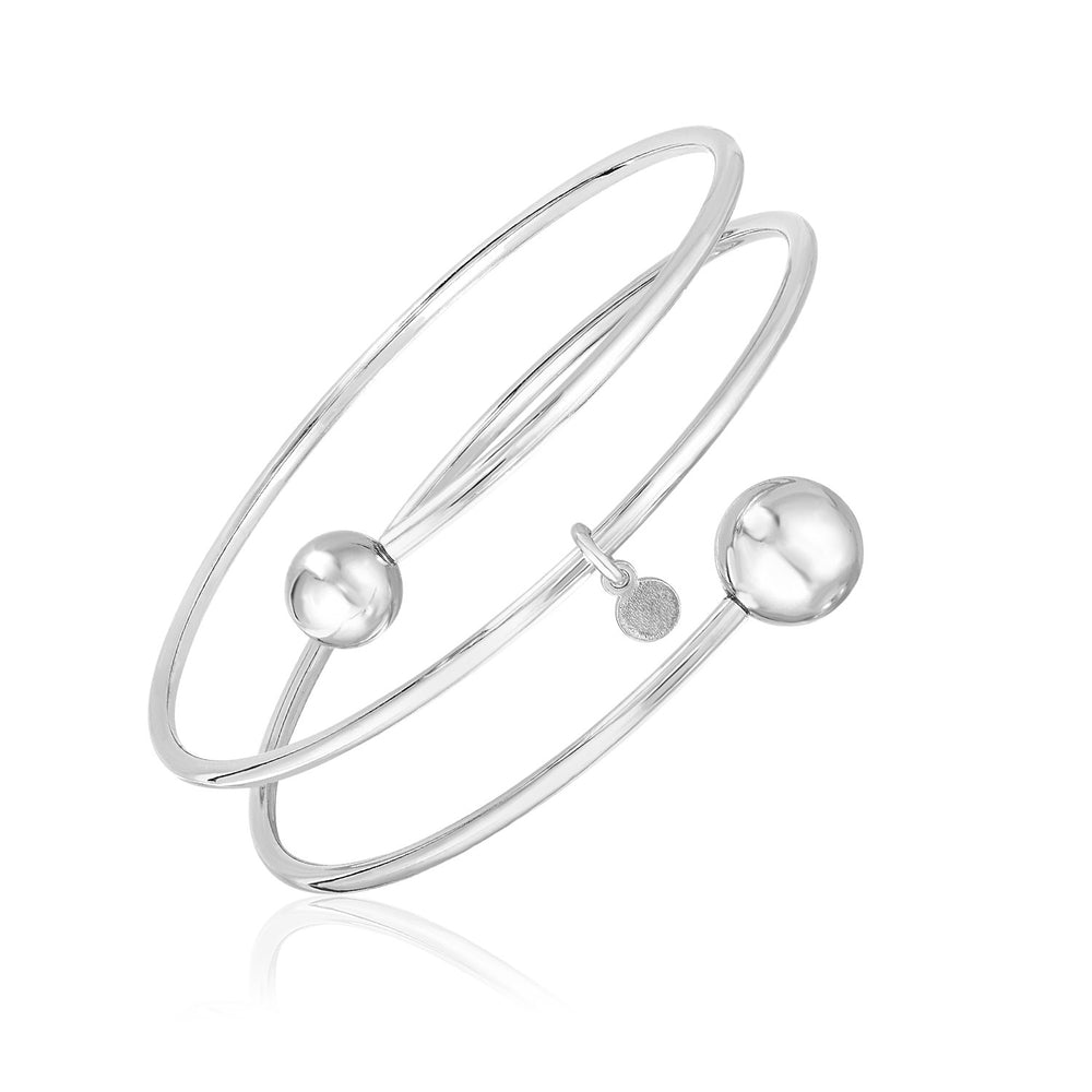 Sterling Silver 7 1/4 inch Wrap Bangle with Polished Spheres