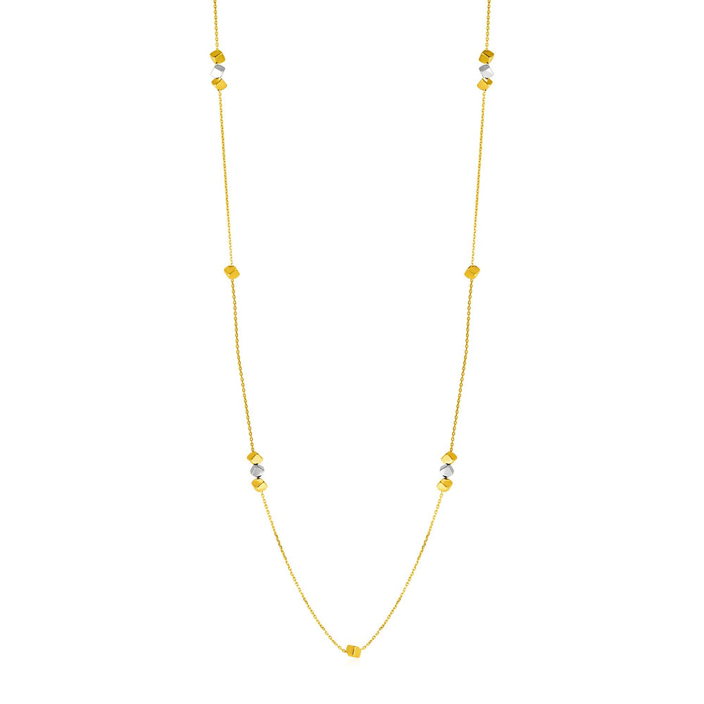 14k Two Tone Gold Station Necklace with Polished Cubes