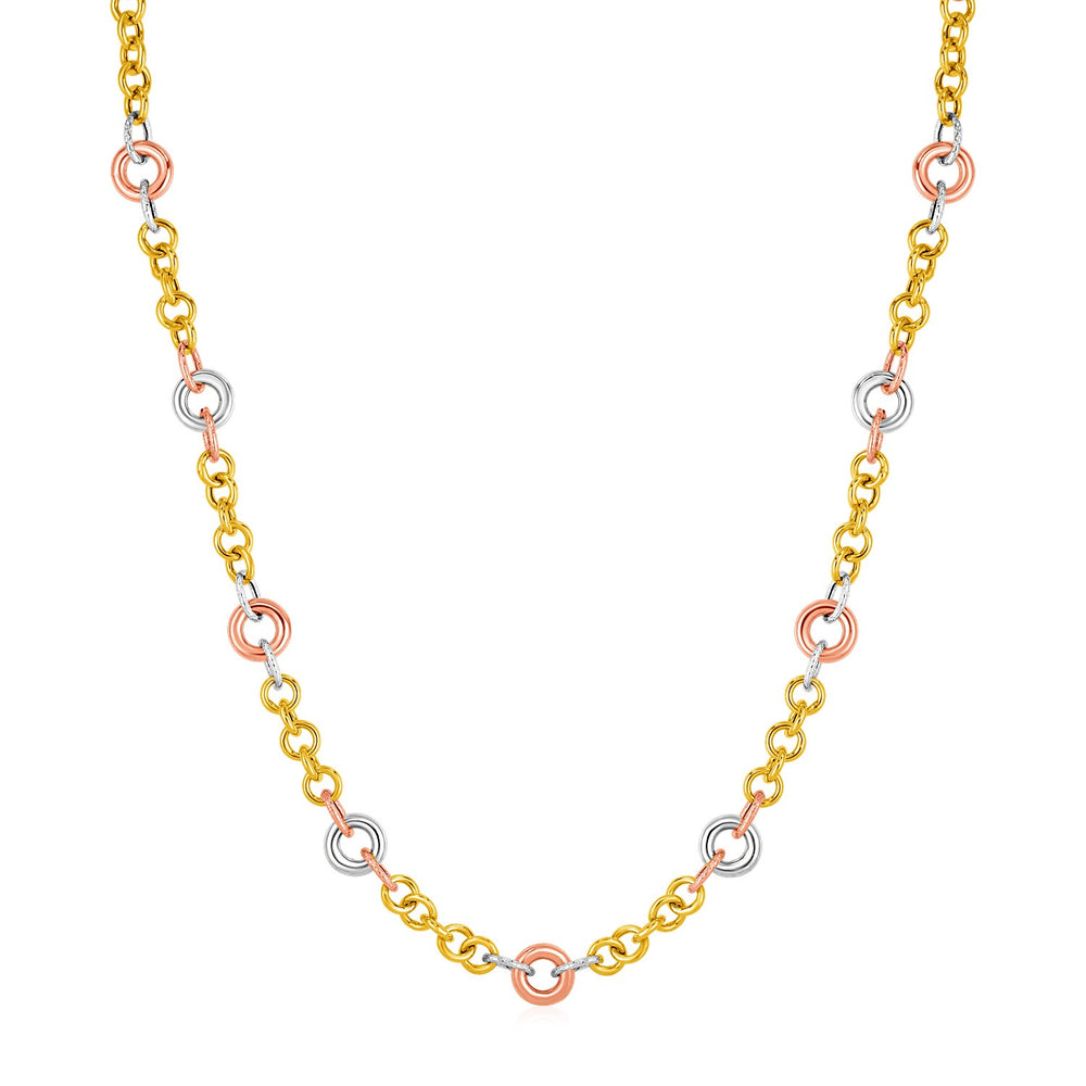 14k Tri Color Gold Link Necklace with Stations