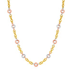 14k Tri Color Gold Link Necklace with Stations