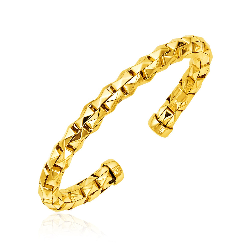 14k Yellow Gold Polished Pyramid Link Cuff Bangle