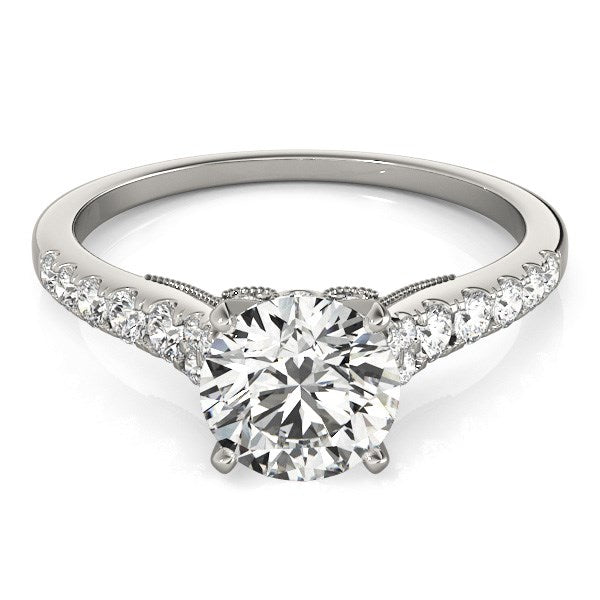 14K White Gold Round Diamond Engagement Ring With Single Row Graduated Band (1 3/4 ct. tw.)