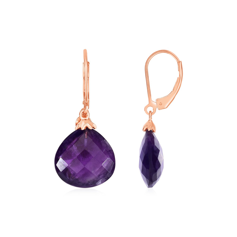 Earrings with Amethyst Teardrops with Rose Finish in Sterling Silver