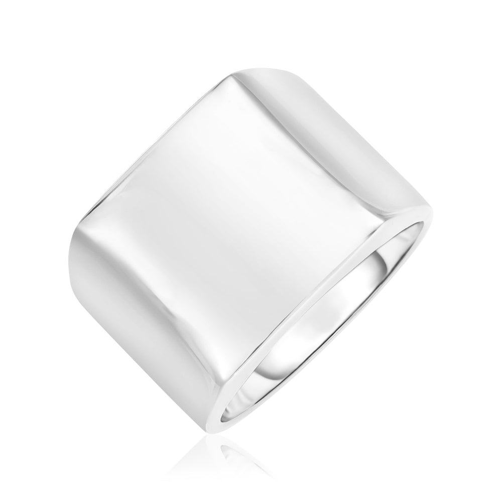 Sterling Silver Polished Square Motif Wide Band Ring