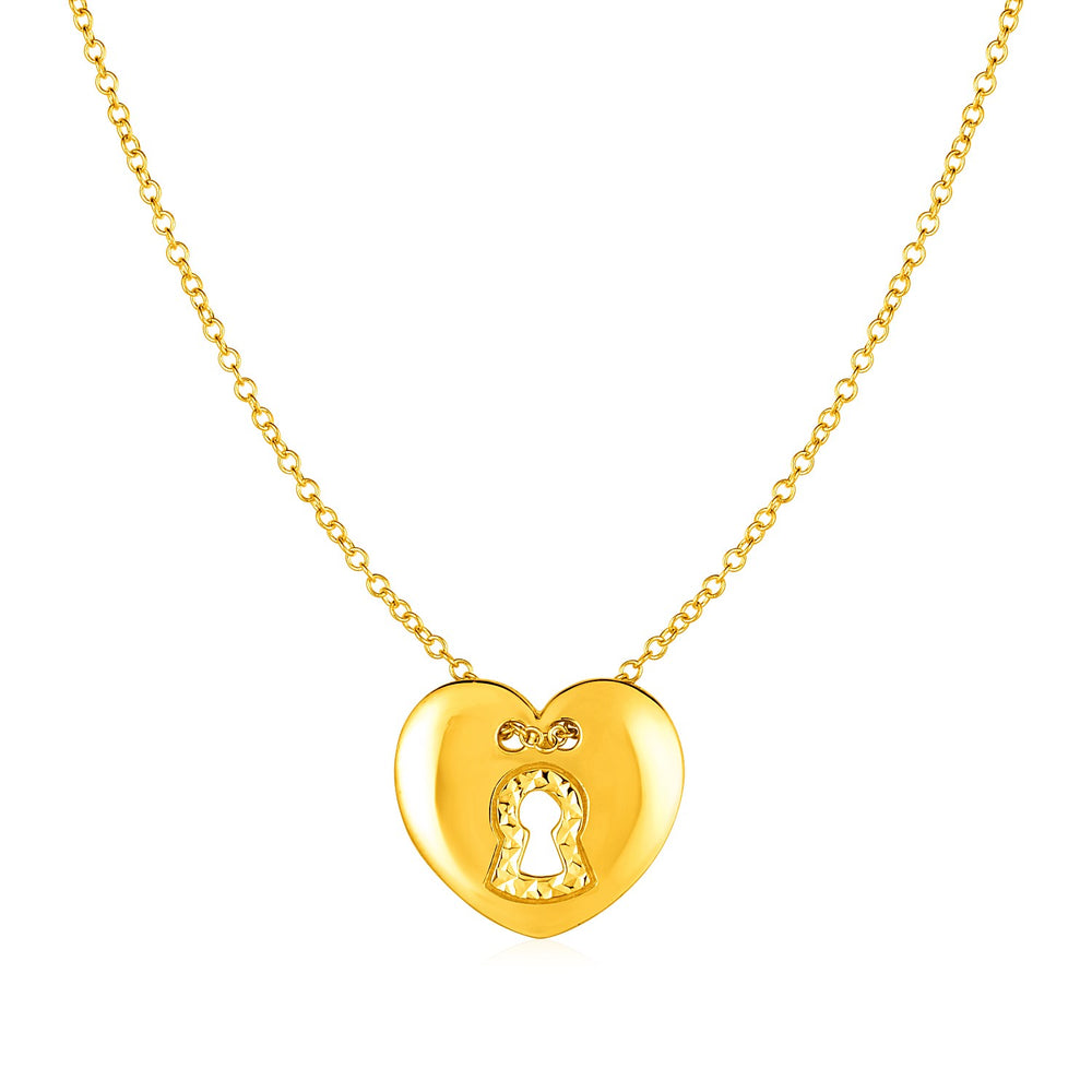 14k Yellow Gold Necklace with Heart Lock Pendant