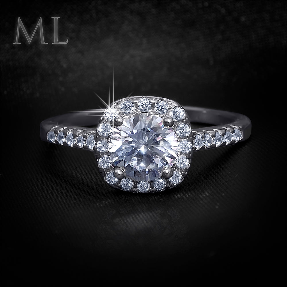 1.5 Carat CT Engagement RING ROUND CUT Halo White Gold Plated SIZE 5-10