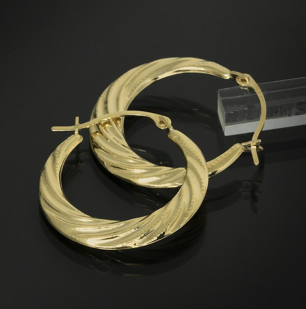 10k Yellow Gold Textured Graduated Twist Hoop Earrings