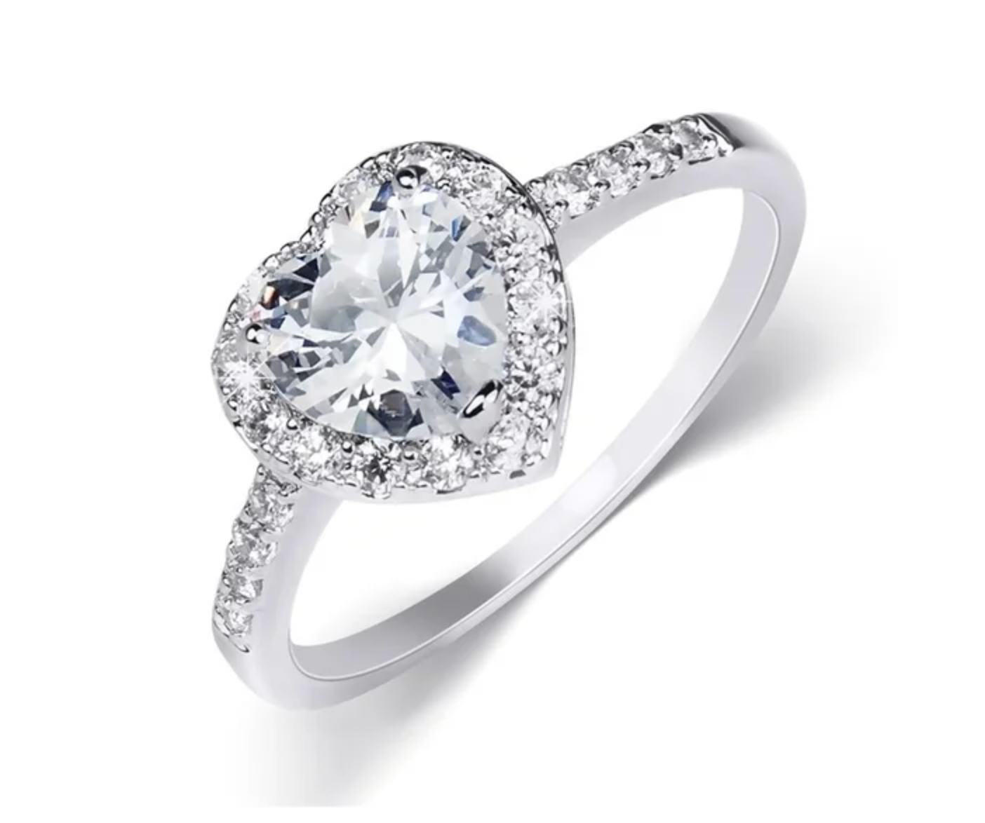 2 Carat Heart Shape Sterling Silver Cubic Zirconia Engagement Ring