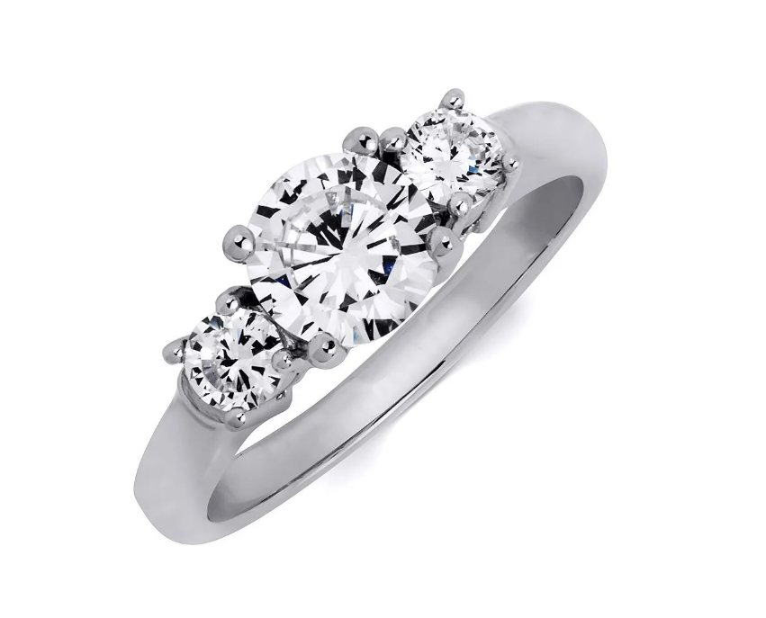 Platinum over Sterling Silver 3-Stone Engagement Ring Round Cubic Zirconia
