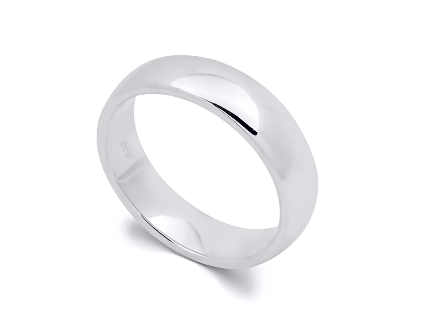 Men's 4.5mm Solid Sterling Silver Platinum Finish Comfort Fit Ring