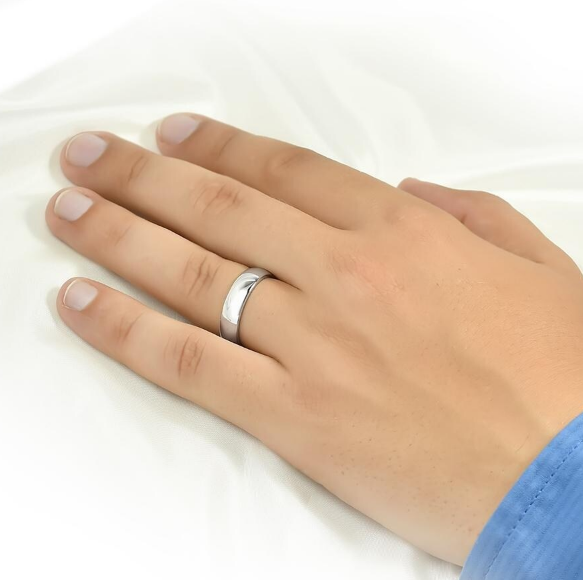 Men's 4.5mm Solid Sterling Silver Platinum Finish Comfort Fit Ring