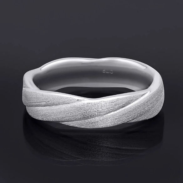 Sterling Silver 5mm Men's Textured Round Layered Infinity Band Ring