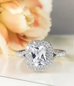 2 Carat Double Halo Bridal Ring Emerald Cut Genuine Sterling Silver