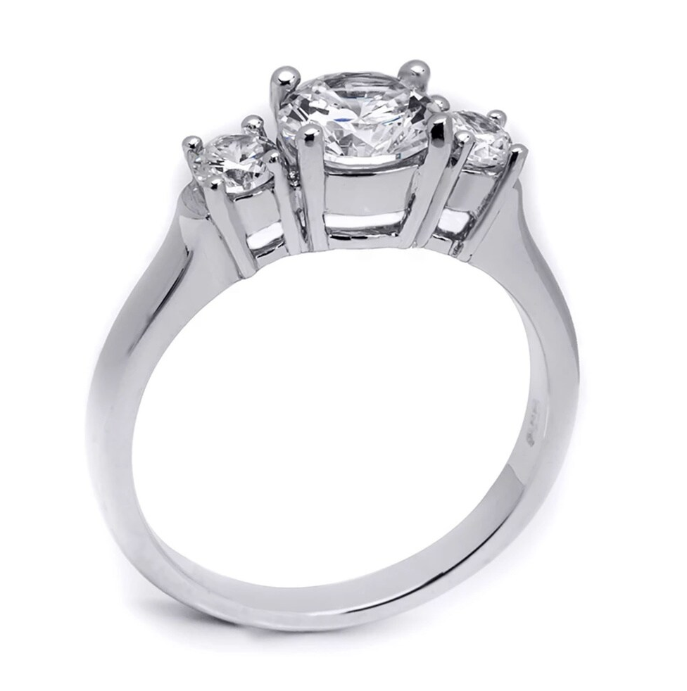 925 Sterling Silver Platinum Finish Brilliant Three Stone Engagement Ring