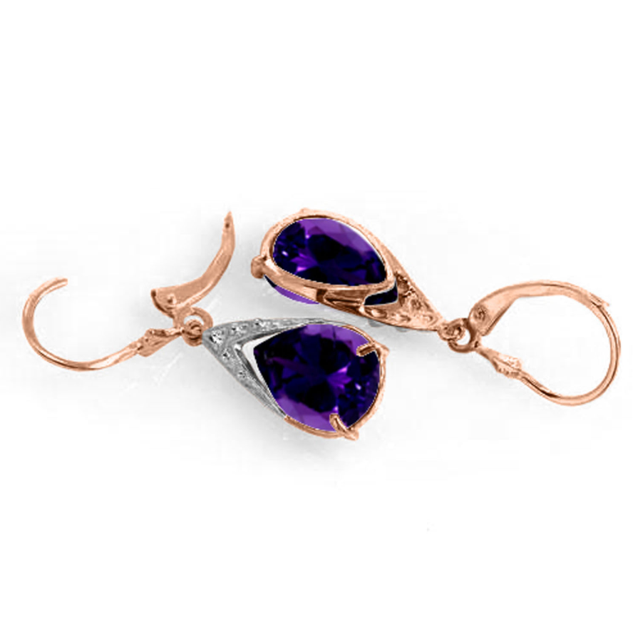 10 CTW 14K Solid Rose Gold Leverback Earrings Natural Amethyst
