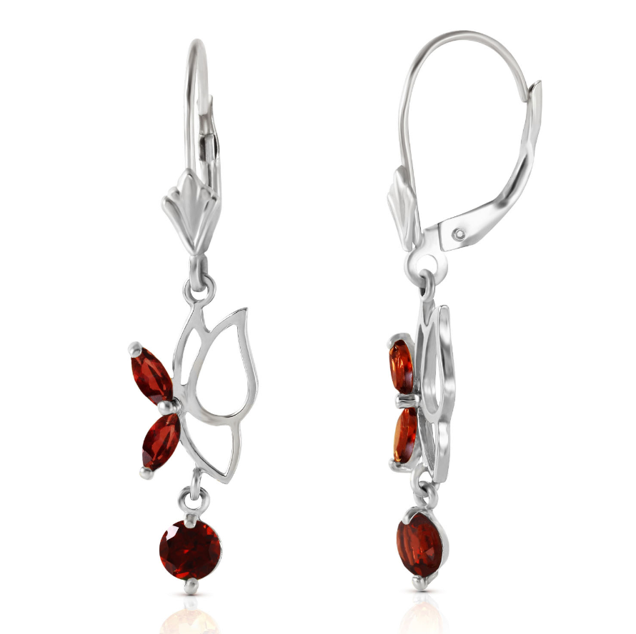 0.8 CTW 14K Solid White Gold Butterfly Earrings Garnet