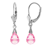 4.5 Carat 14K Solid White Gold Leverback Earrings Briolette Pink Topaz