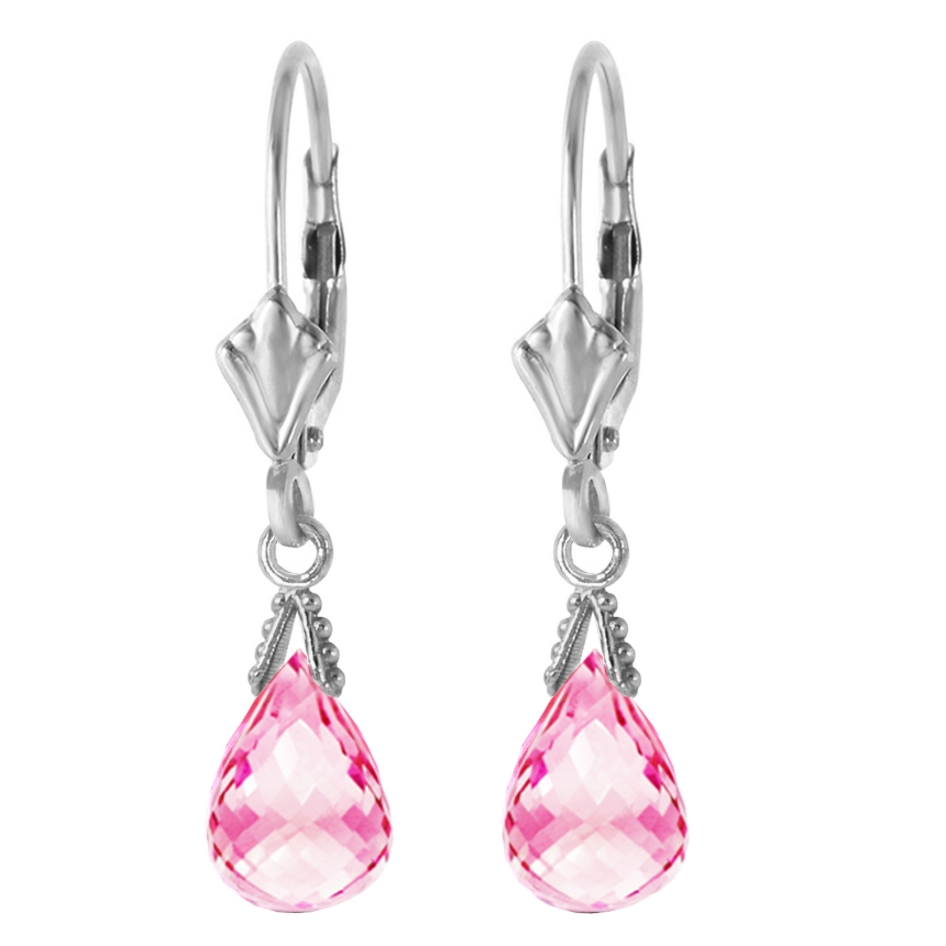 4.5 Carat 14K Solid White Gold Leverback Earrings Briolette Pink Topaz