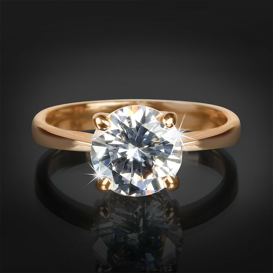 Womens Solitaire Ring Round Cut 1.25 Carat 4 Prong Rose Gold Plated Size 5-9