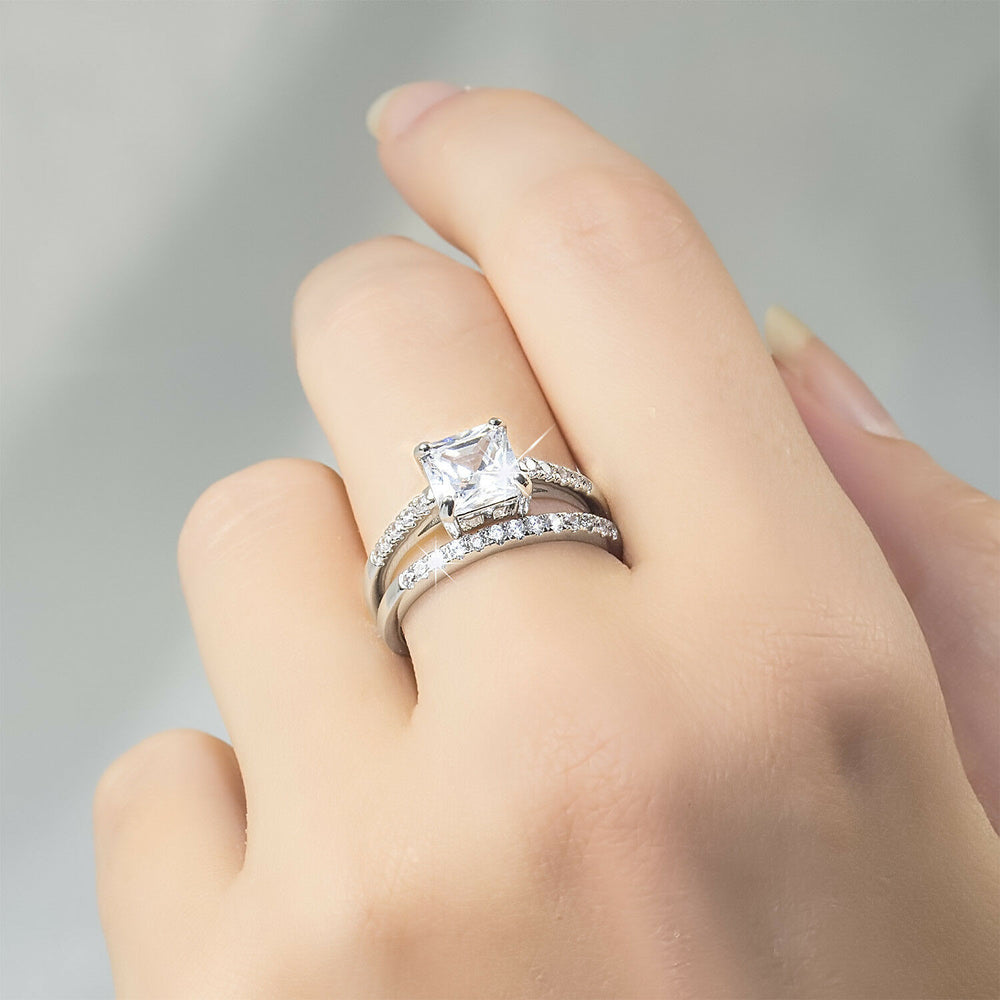 1.75 CT Cushion Cut Engagement RING Wedding BAND Set White Gold Plated Size 5-9