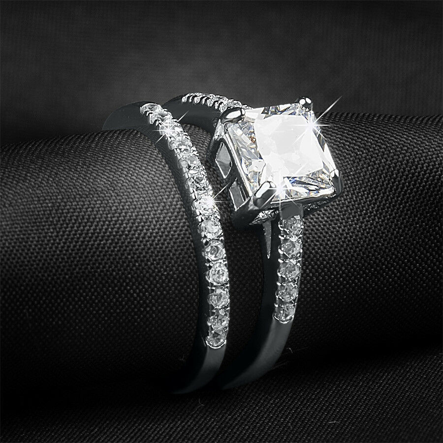 1.75 CT Cushion Cut Engagement RING Wedding BAND Set White Gold Plated Size 5-9