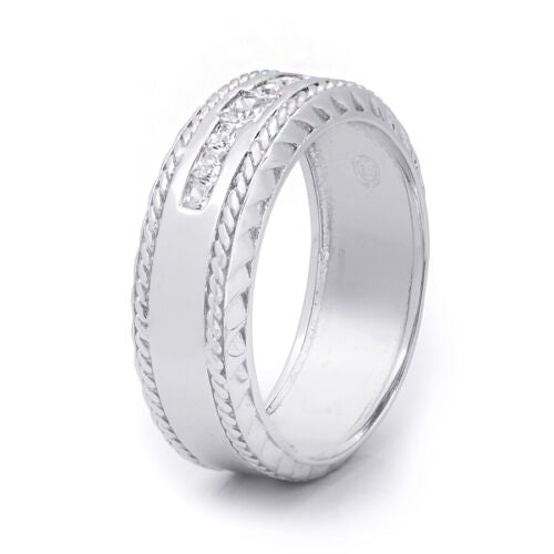 Mens 8mm Princess Cut Wedding Band Ring 0.25 Carat Comfort Fit Solid Silver