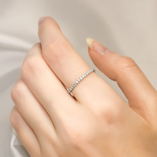 Womens 1/6 CT Stackable Wedding BAND Anniversary RING CZ White Gold Over Silver